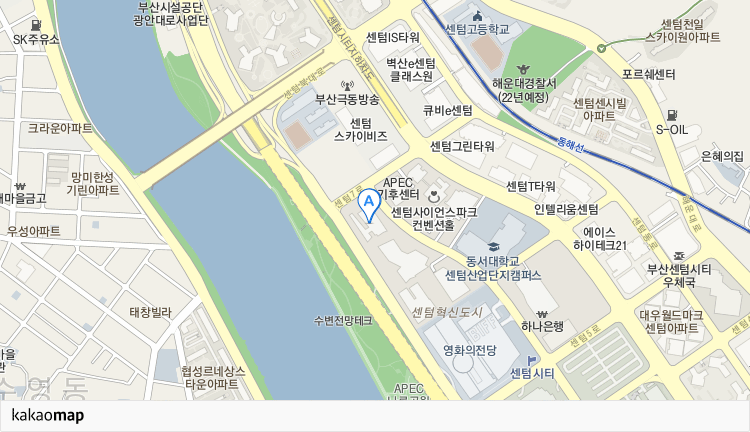 카카오맵에서 부산광역시 해운대구 센텀7로6 부산영상후반작업시설 4층 위치를 캡춰한 사진 위치는 위 내용참조 