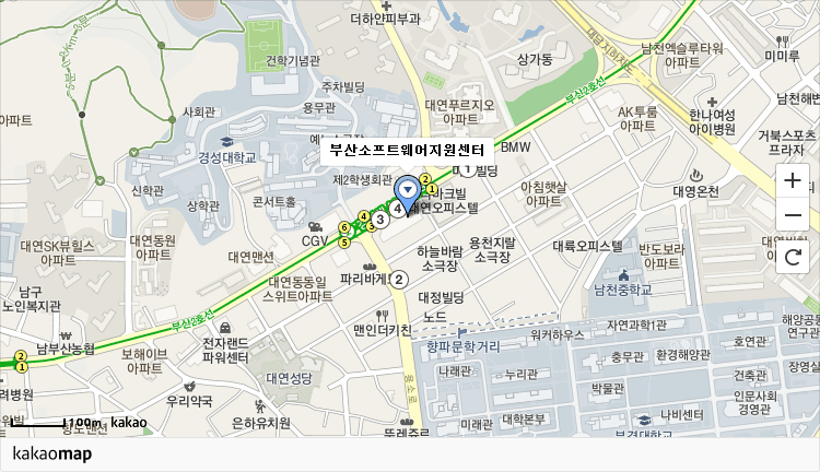 카카오맵에서 부산 남구 수영로 312(대연동 55-1) 센추리빌딩 8~9층 위치를 캡춰한 사진 위치는 위 내용참조 